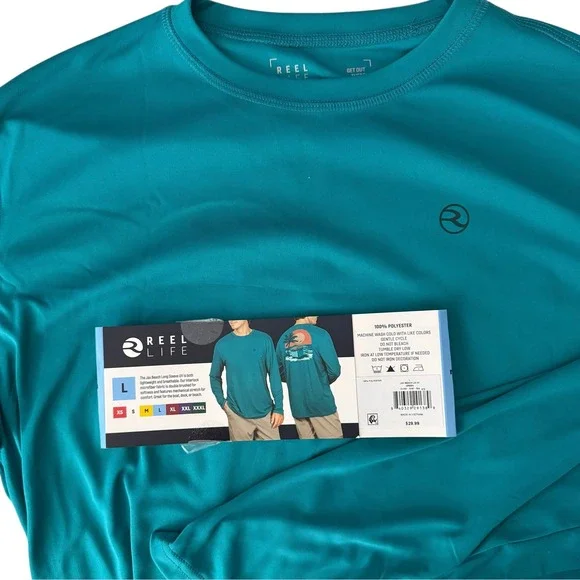 Reel Life Jax Beach UPF50 Tee Mens Large Teal Long Sleeve Graphic Performance - Picture 11 of 16